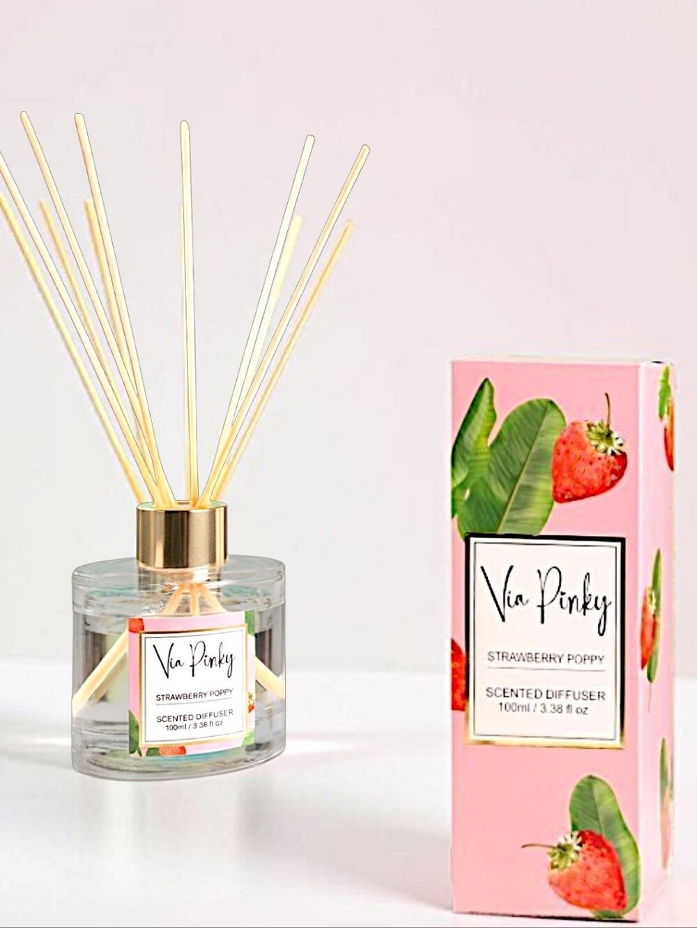 VIA PINKY Strawberry Poppy Scented Reed Diffuser - 33.8 fl oz / 100ml